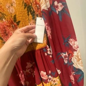 Large red dress boutique multi color floral midi dress